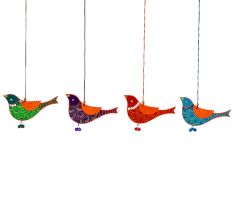 Handmade Wooden Bird Christmas Hanging for Home Decor - Red, Purple, Green, Blue